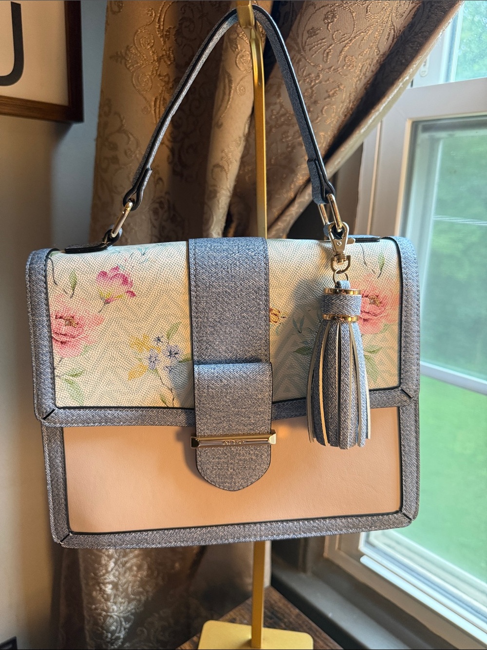 Aldo Floral Top-Handle Satchel in Blush and Silver